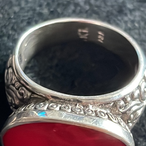 Sterling Silver red coral ring and earring set - Picture 6 of 11